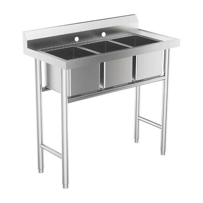winado 39 x 18 in. 3 Compartment 304 Stainless Steel Sink Kitchen Restaurant