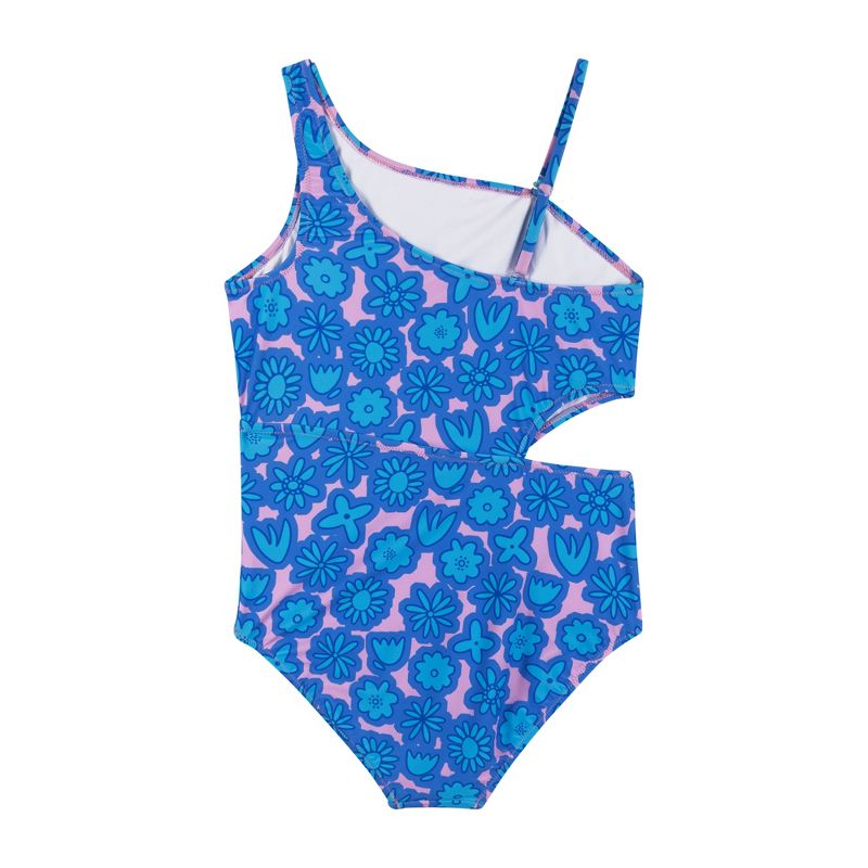 Andy & Evan  Kids  Blue Floral Print One-Shoulder Swimsuit, 3 of 6