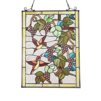 Vineyard Tiffany-Style Stained Glass Window Panel with Hummingbirds