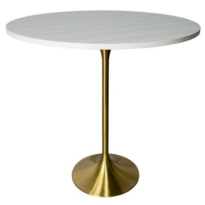 LeisureMod 48" Round Bar Height Dining Table with MDF Top Pub Table and Black Stainless Steel Pedestal Base Verve Collection