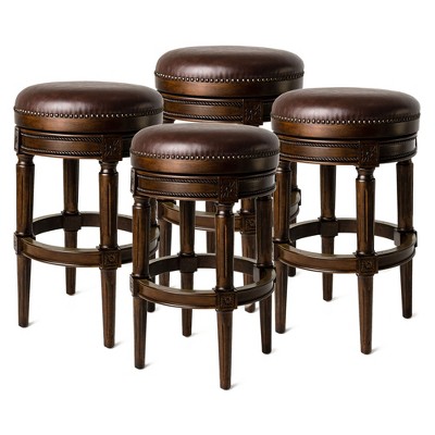 Maven Lane Pullman Upholstered Backless Swivel Kitchen Stool with Vegan Leather Cushion Seat, Set of 4