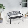 50" Outdoor Bench, Metal Garden Bench with Floral Pattern Backrest, Porch Bench with Slatted Seat for Park, Lawn - 3 of 4