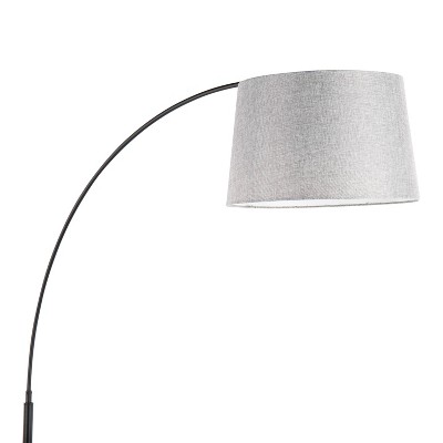 Arc Black Marble and Metal Floor Lamp with Grey Linen Shade