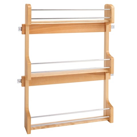 Rev-A-Shelf 21" 3 Tiered Pull Out Shelf Organizer for Kitchen Cabinets, Pantry Storage Spice Seasoning Rack, Door/ Wall Mounted, Maple Wood, 4SR-21