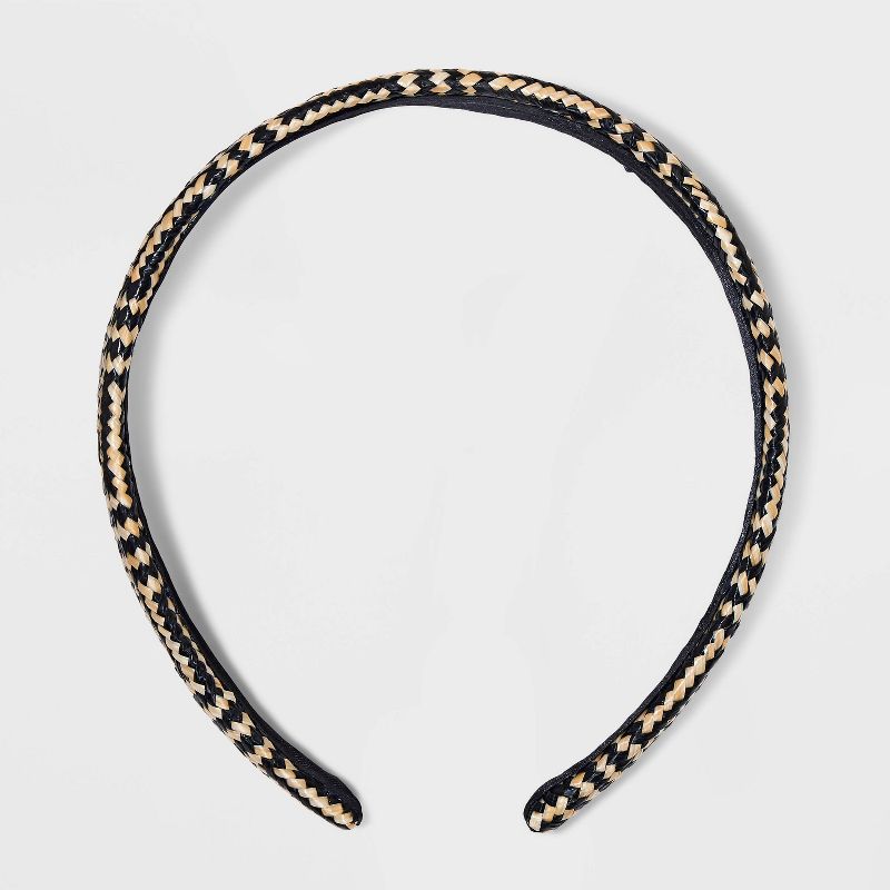 Faux Straw Headband - A New Day&#8482; Black/Tan Striped, 1 of 5
