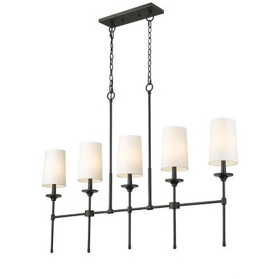 Emily Rubbed Brass 51" 5-Light Chandelier with Off-White Shades