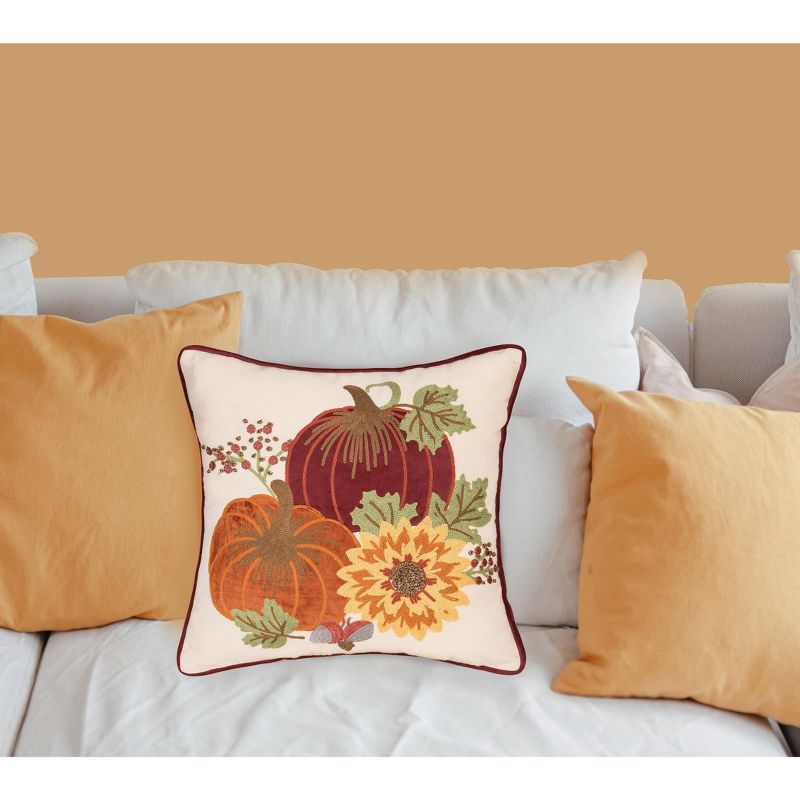 C&F Home 16" x 16" Pumpkins Sunflower Chain Stitch Fall Throw Pillow, 2 of 6