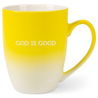 Elanze Designs God Is Good Two Toned Ombre Matte Yellow and White 12 ounce Ceramic Stoneware Coffee Cup Mug