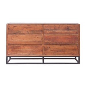 The Urban Port Wooden Dresser Or Display Unit with Metal Base Brown/Black: Mid-Century Modern, 6-Drawer Storage - 1 of 4