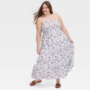 Women's Sketched Floral Tie-Shoulder Tiered Maxi A-Line Dress Blue - Roller  Rabbit x Target XXL : Target