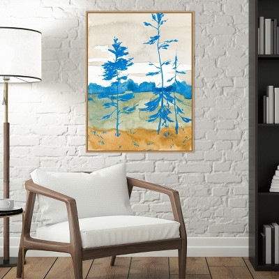 Cerulean Blue and Green Abstract Landscape Framed Canvas Art