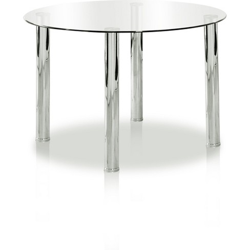 Glass table with chrome shop legs