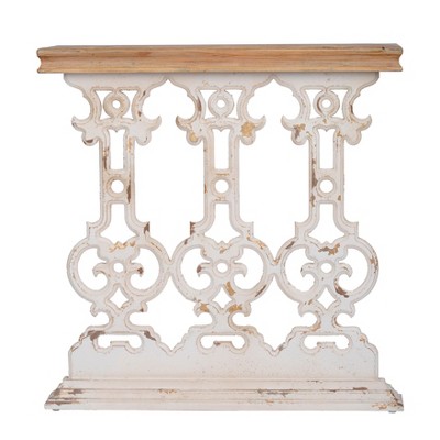 VYNXARIA Console Tables - 32 Inch Classic Vintage White Wash Table with Brown Wood Top