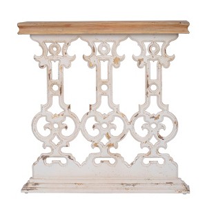 VYNXARIA Console Tables - 32 Inch Classic Vintage White Wash Table with Brown Wood Top - 1 of 4
