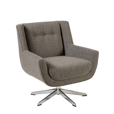 Nina Brown Chrome Swivel Lounge Chair with Swoop Arms
