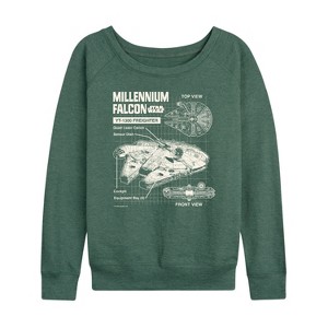 Women's - Star Wars - Millennium Falcon Schematic Women's French Terry Pullover Sweatshirt Lightweight French Terry Wide Neck Long Sleeve Shirt - 1 of 4