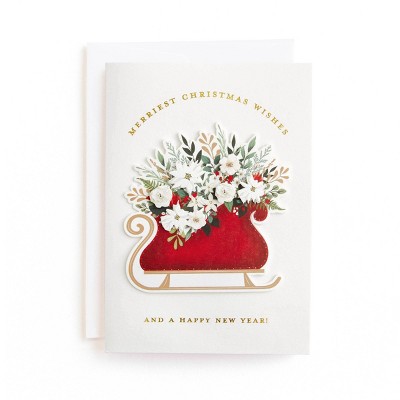 Minted 10ct 'Merriest Christmas' Floral Sleigh Boxed Holiday Greeting Card Pack
