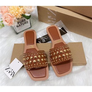 Clotth Women's Slippers with Crystal particles Womens Open Toe Studded Sandals Leather flip-flops for Summer and Daily - 1 of 4