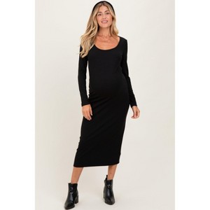 Pinkblush Black Scoop Neck Long Sleeve Maternity Midi Dress - 1 of 3