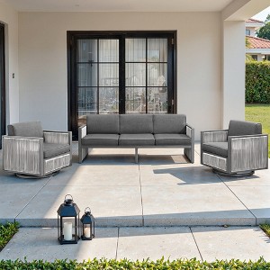 Belord 3PCS Patio Furniture Set with Patio Swivel Chairs, All Weather Wicker Rattan Outdoor Conversation Set with Patio Couch Sofa Meatl Swivel Chair - 1 of 4