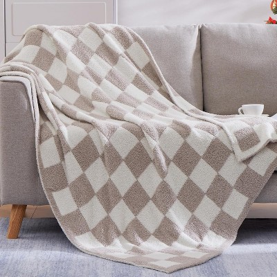 Attop Checkered Throw Blanket,Soft Cozy Fluffy Hand Made Throw Blankets for Couch, Sofa, Chair, Bed, Camping, Picnic