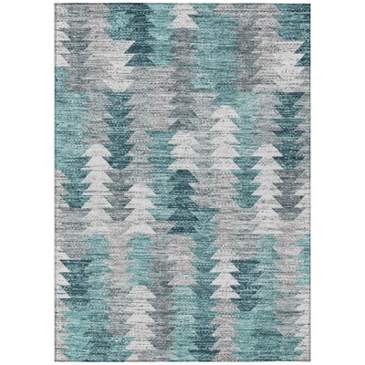 Dark Blue Aqua And Gray Geometric Washable Indoor Outdoor Area Rug