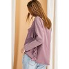 Slickblue Long Sleeve Ruffled Sleeve Oil Washed Knit Tunic, Soft Cotton, Casual Style, Mauve/Faded Olive, Size S-L - 2 of 4
