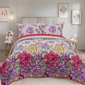 Acoinel Lush Floral 3pcs Comforter Set，with 1 Comforter & 2 Pillowcase - 1 of 4
