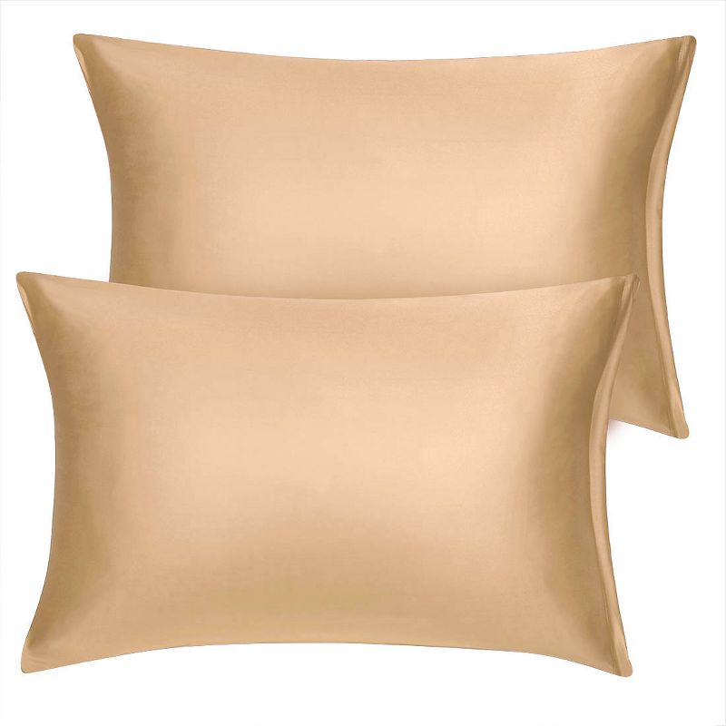 2 Pcs Standard 20"x26" Silk Satin with Zipper Pillowcase Gold - PiccoCasa, 2 of 7