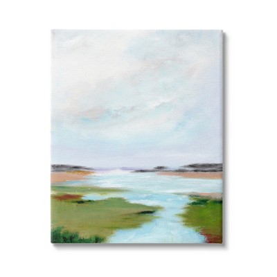 Stupell Tranquil River Soft Dreamy Clouds Gallery Wrapped Canvas Wall Art