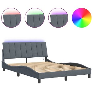 vidaXL Bed Frame with LED Lights - Dark Gray Velvet, Full Size 81.9"x55.9"x29.3" - Plywood Slats, Metal/Pine Wood Frame, USB Connector - 1 of 4