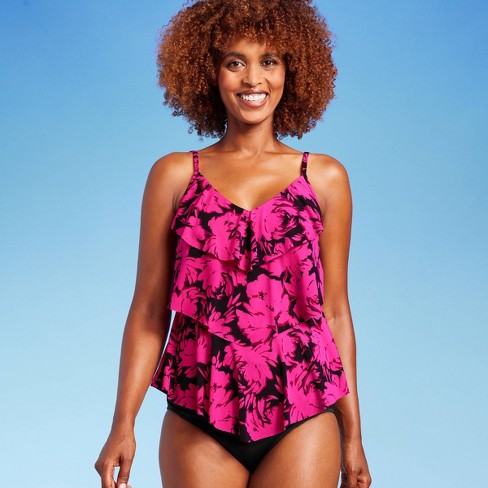 Women's Upf 50 Tiered Tankini Top - Aqua Green® Multi Red M : Target