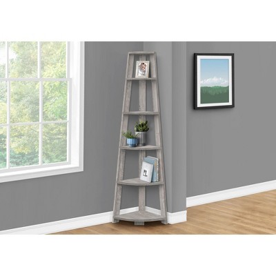 NicBex Corner Etagere Bookcase 5 Tier Grey Woodgrain Laminate Contemporary Office Storage with Cable Management