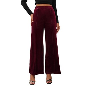 Women's Pants High Waisted Velvet Wide Leg Trousers - 1 of 4