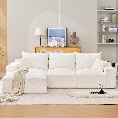 110in Oversized Modular L-Shape Sectional Couch with Left Chaise, Modern Upholstered Chenille Sofa with for Living Room, No Assembly Required, White