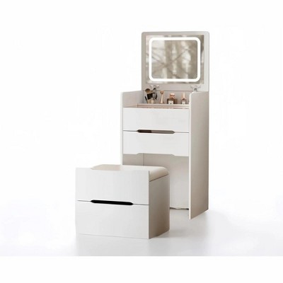 (48CM) 3 in 1 Vanity Desk with Plip Top Mirror,Small Make Up Vanity Set with Visible Glass Desktop,Compact Makeup Vanity with 3 Drawers