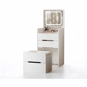 (48CM) 3 in 1 Vanity Desk with Plip Top Mirror,Small Make Up Vanity Set with Visible Glass Desktop,Compact Makeup Vanity with 3 Drawers - 1 of 4