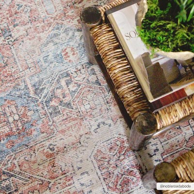 Rosman Blue and Beige Washable Vintage Area Rug