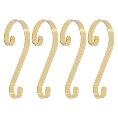 Haute Decor Stocking Scrolls Holiday Stocking Hanger Holder, Fits Most Mantels and Holds Up to 10 Pounds, Gold/Brass (4 Pack)
