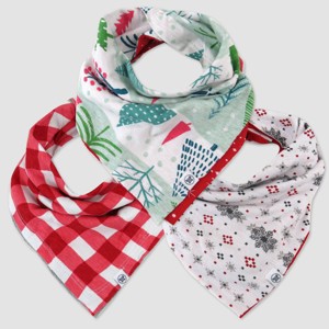 Honest Baby Clothing Holiday Organic Cotton Reversible Bandana Bibs - 3pk - 1 of 3