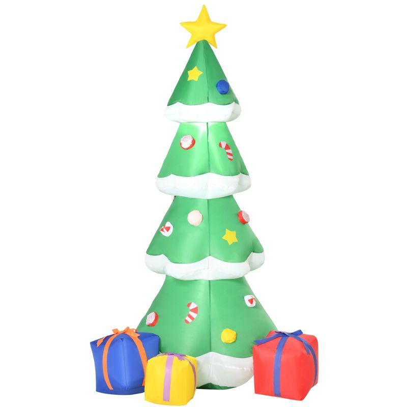HOMCOM 6ft Christmas Inflatable Christmas Tree with Presents, Outdoor Blow-Up Yard Decoration with LED Lights Display, 1 of 10