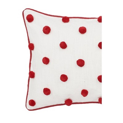 Ruby Dot Red and White Embroidered Rectangular Throw Pillow