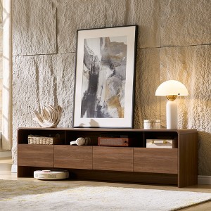 AMERLIFE 70" Modern Wood TV Stand with Curved Design & 2 Storage Cabinets, for TVs Up to 80", Media Console Entertainment Center for Living Room - 1 of 4