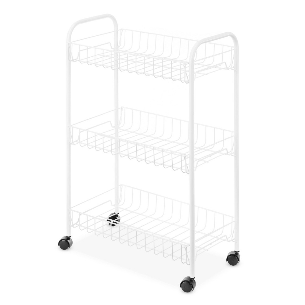 Whitmor Small Household Cart White: Portable Storage & Organization, Steel & MDF, 13" Cube Compatible, 47.6" W x 11.8" D