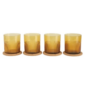 Bloomhouse Lyon Sky 8 Piece Hand Made 16 OZ Colored Glass Double Old Fashioned Set w/ Coasters - 1 of 4