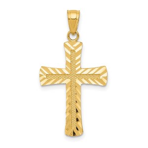 Black Bow Jewelry 14k Yellow Gold Diamond-cut & Textured Cross Pendant, 15 x 30mm - 1 of 4