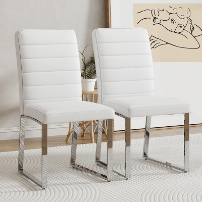 INFURNIC Dining Chairs 2-Pack PU Leather Office and Dining Chairs with High-Density Foam and Sturdy Iron Legs, White, 21.5"*17.2"*35.7"