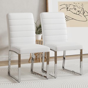 INFURNIC Dining Chairs 2-Pack PU Leather Office and Dining Chairs with High-Density Foam and Sturdy Iron Legs, White, 21.5"*17.2"*35.7" - 1 of 4