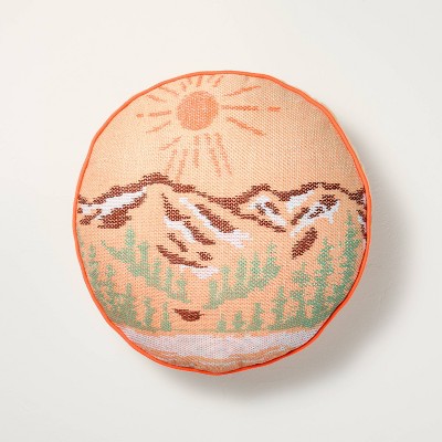 16" Embroidered Mountain Landscape Indoor/Outdoor Round Throw Pillow - Hearth & Hand™ with Magnolia