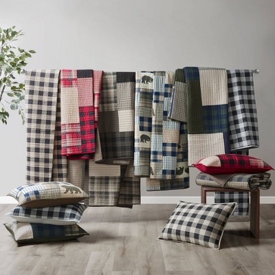 King Brown Cotton Reversible Plaid Quilt Set